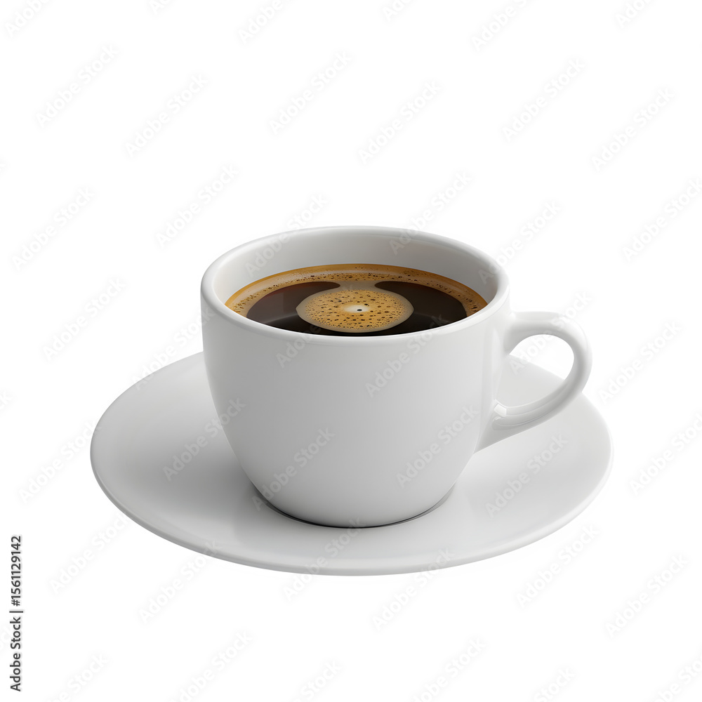 Obraz premium Coffee in a White Cup – Hot Beverage for Morning Energy and Relaxation, Isolated on White or Transparent Background