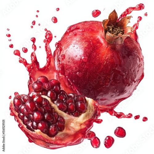 Juicy Pomegranate Splash Fresh Red Fruit and Seeds Exploding with Flavor
