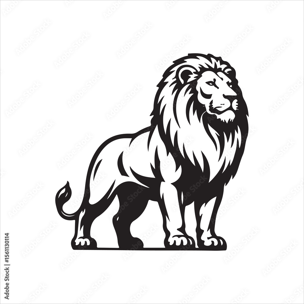 Obraz premium Majestic Lion Vector – Black and White Bold Animal Illustration