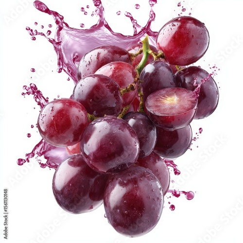 Fresh Red Grapes Splashing Juice Burst Healthy Fruit Vitamins Delicious Food