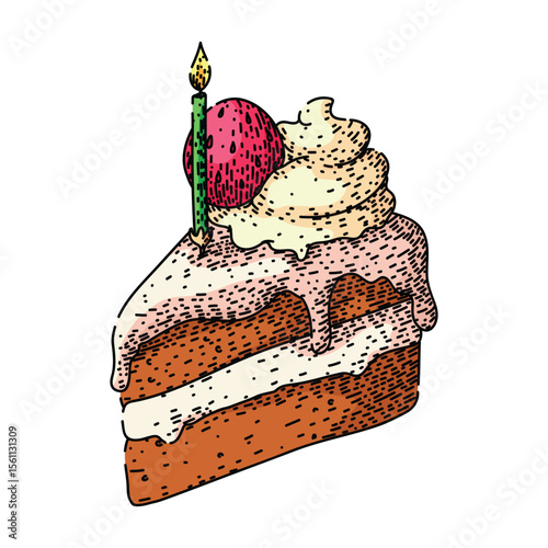 dessert birthday cake piece sketch hand drawn vector