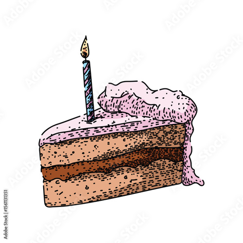 party birthday cake piece sketch hand drawn vector