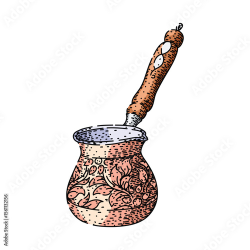 brew cezve turkish coffee sketch hand drawn vector