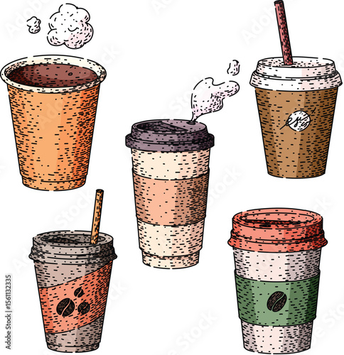 coffee cup set sketch hand drawn vector