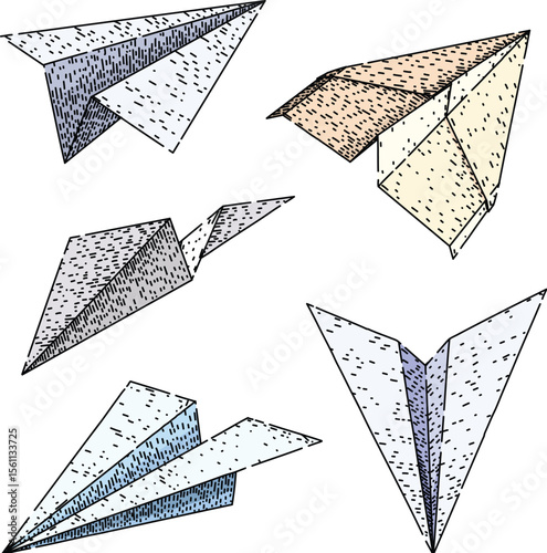 paper plane set sketch hand drawn vector