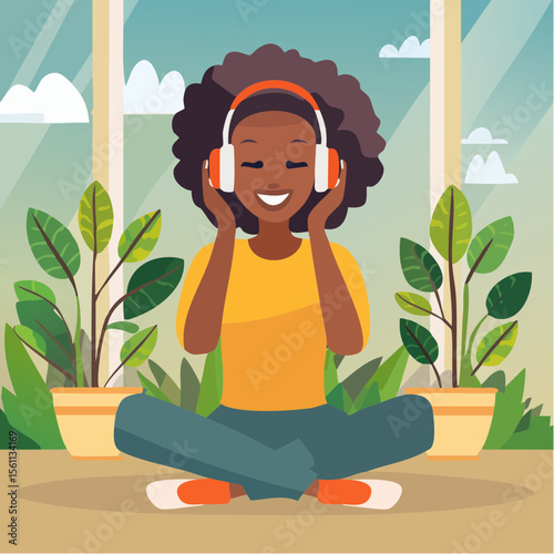 woman enjoying music with headphones