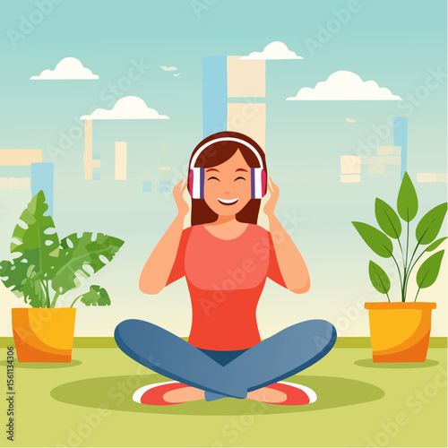 woman enjoying music with headphones