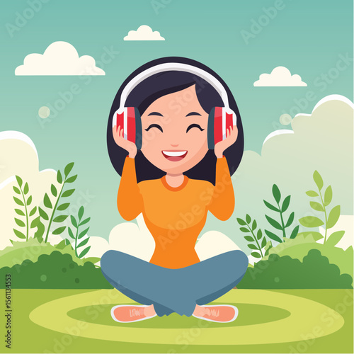 woman enjoying music with headphones