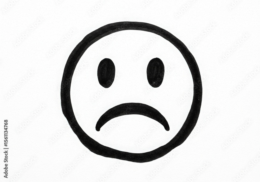 Fototapeta premium A simple drawing of a sad face emoticon isolated on white background