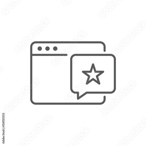 Line style icon of a browser window with a star notification, symbolizing website rating, favorite page, or new feature alert