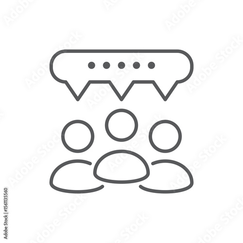 Line style icon of a group of people with a shared thought bubble, representing teamwork, collaboration, group discussion, or collective ideas