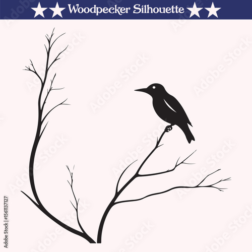 Woodpecker sitting on a tree silhouette vector