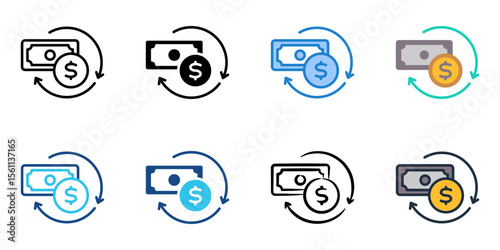 Cash flow icon set multiple style collection 
