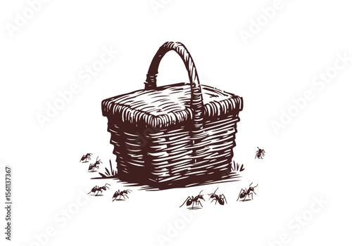 Picnic Basket hand drawn vector illustration