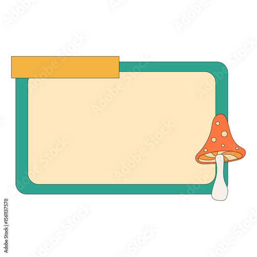 Groovy mushroom paper note frame. Blank notes with mushroom decoration. Vector isolated.