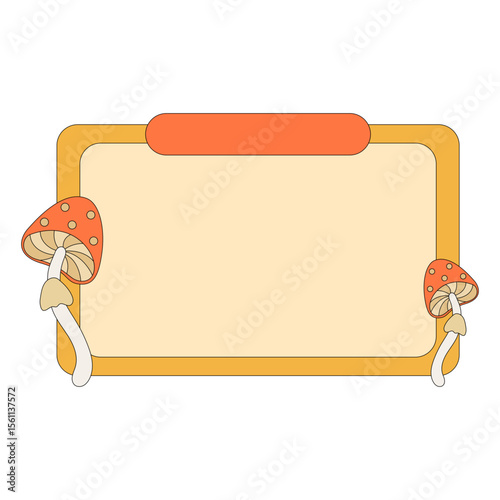 Groovy mushroom paper note frame. Blank notes with mushroom decoration. Vector isolated.