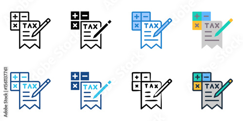 Tax preparation icon set multiple style collection 
