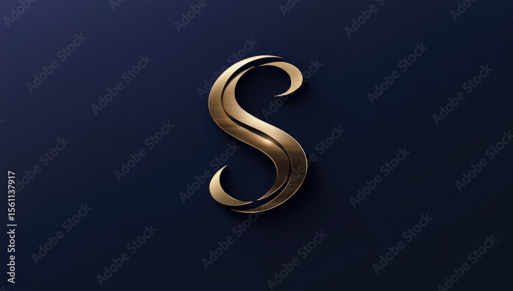 Naklejka premium Gold letter 'S' on dark navy backdrop. Elegant, stylized, 3D design