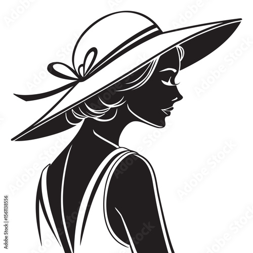 Elegant Woman in a Wide-Brimmed Hat: A Profile Silhouette