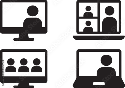Virtual Meeting Icon Set | Online Conference & Remote Collaboration Vector Icons

