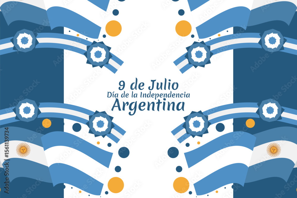 Fototapeta premium Translate: July 9, Independence day of Argentina vector illustration. Suitable for greeting card, poster and banner
