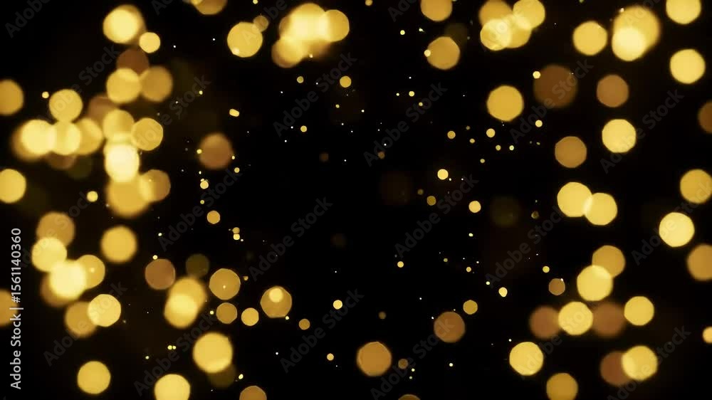 Golden bokeh lights sparkle on black; overlay use Golden bokeh lights sparkle on black; overlay use