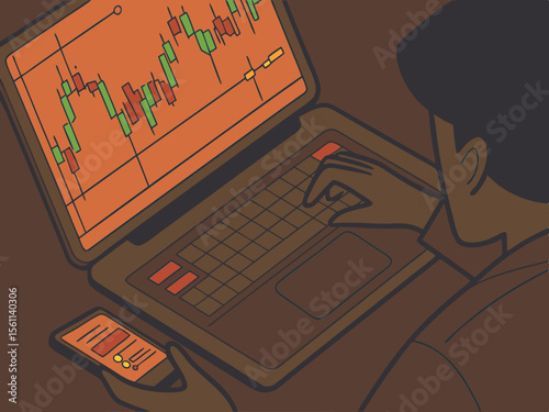 Close-Up View of Person Analyzing Stock Market Data on Laptop and Smartphone