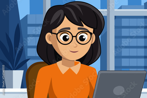 Confident Professional Woman Working on Laptop in Modern Office