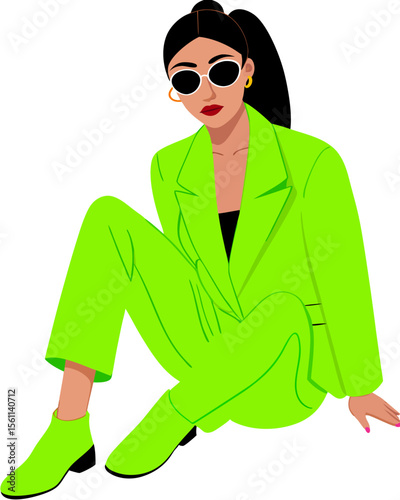 Stylish Young Woman in Lime Green Power Suit