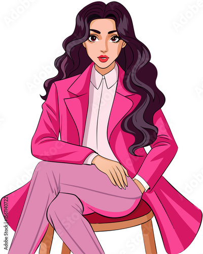 Stylish Woman in Pink Power Suit  Elegant Fashion Illustration