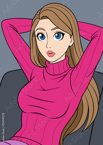 Pink-haired girl's beautiful face vector illustration showing her stylish fashion and glamorous design