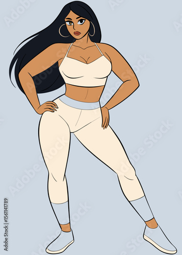 Elegant vector cartoon illustration of a woman's body silhouette in a fashion bikini