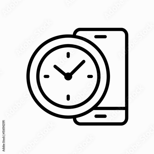 Clock and smartphone icon representing mobile time tracking – outline