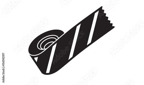 Artistic monochrome illustration of a striped tape roll on a white background