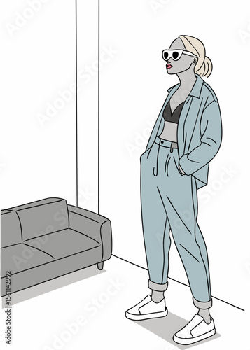 Funny vector cartoon illustration of a businessman talking on the phone in his office, diligently working from a comfortable couch
