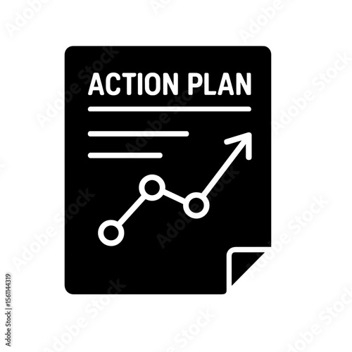 Action plan document icon with upward graph representing strategy – filled