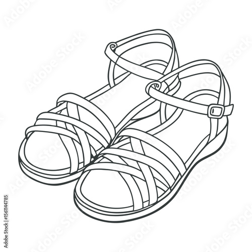 A pair of stylish sandals with crisscross straps and an ankle buckle. The design is simple and suitable for casual summer wear.