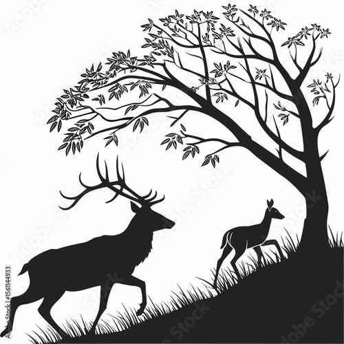 silhouette of deers and tree