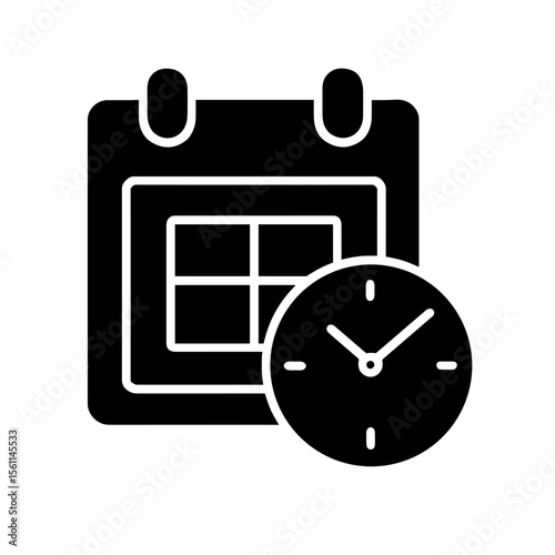 Calendar with clock icon representing a time interval – filled