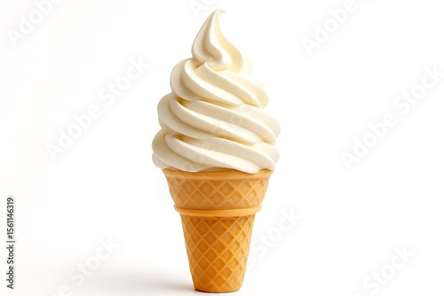 A classic vanilla soft serve ice cream cone on a clean white background