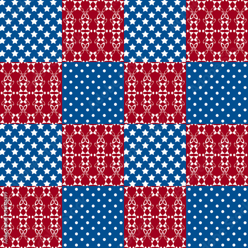 Red blue and white country patchwork