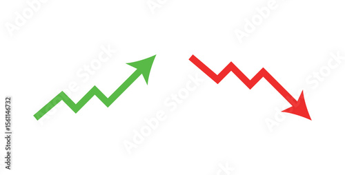 Stock market trend up and down arrows, financial graphs, and business investment growth and loss arrow, graph going up and down symbol with green and red arrows, vector illustration