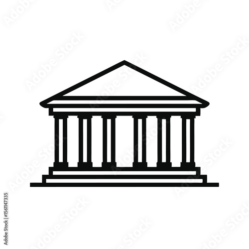 Classical Temple Architecture Line Drawing Illustration