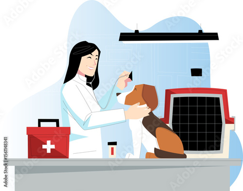 veterinarian with dog vector illustration