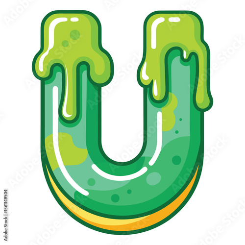 Gross capital letter U designed with green slimy gooey texture, clean isolated image.