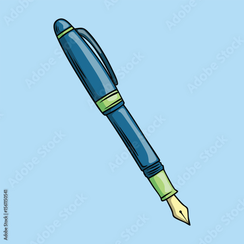 Elegant blue fountain pen with gold nib