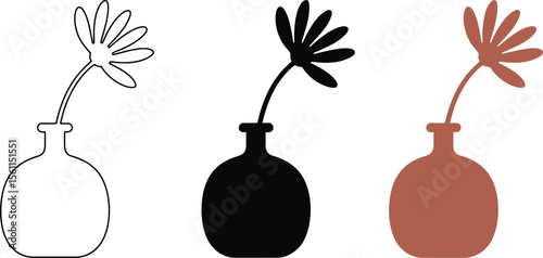 Flower vase illustration vector set, minimalist flower drawing, home decor art print, floral design art editable vector illustration