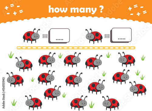 Math game for kids. Count how many animals are turned left and how many are turned right. Vector Illustration