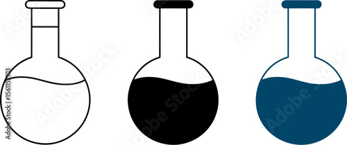 Round bottom flask vector illustration: science lab glassware for chemistry experiment and research work editable vector illustration