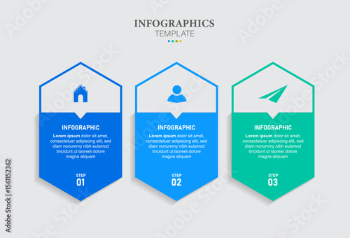 Infographic business model with 3 successive steps. colorful graphic elements. Timeline design for brochure, presentation. Infographic design layout